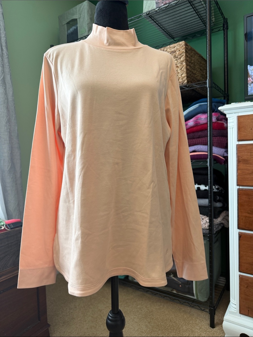 Isaac Mizrahi Peach Mock Neck Long Sleeve Top